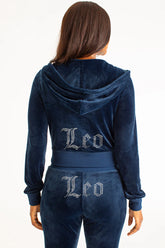 Leo Customizable Big Bling Velour Hoodie