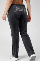 Plus-Size Mixed Crystals Velour Track Pants