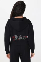 Roses Cropped Zip Front Hoodie