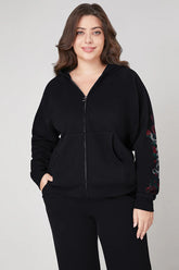 Plus-Size Roses Oversized Zip Front Hoodie