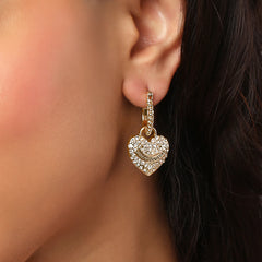 Heart Charm Hoop Earrings with Crystal Accents