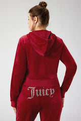 Plus-Size Front Mixed Crystals Velour Hoodie