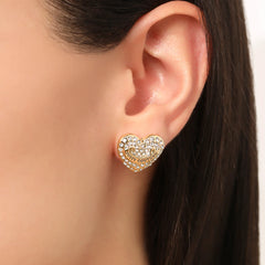 Heart Stud Earrings with Crystal Accents