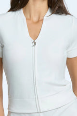 Pearly Big Bling Short Sleeve Velour Zip Up