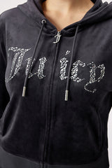 Plus-Size Front Mixed Crystals Velour Hoodie
