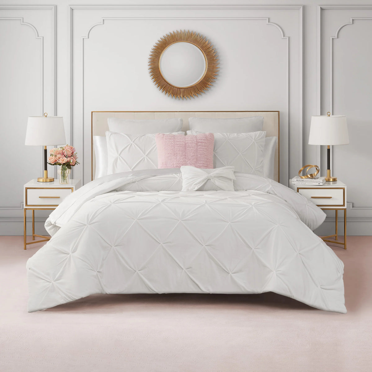 Kiss Pleat Micromink Comforter Set With Decorative Pillows