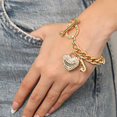 Crystal Heart Charm Toggle Bracelet
