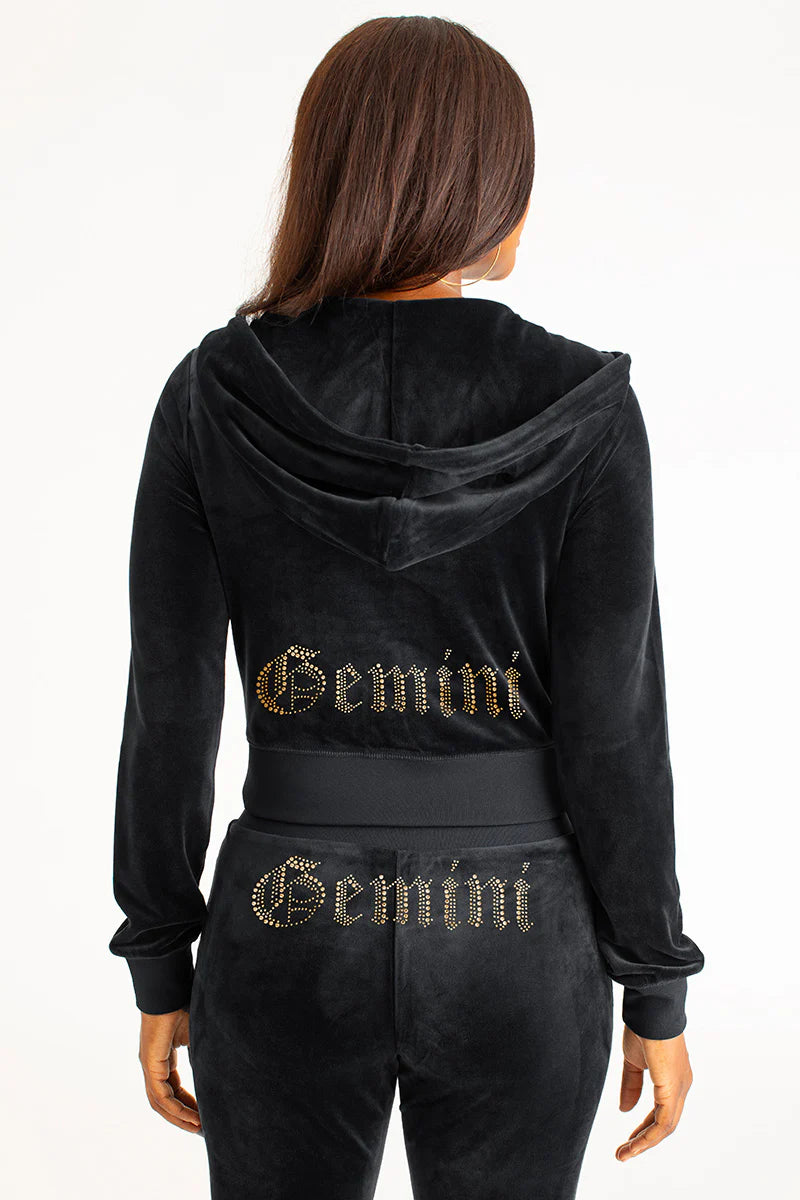 Gemini Customizable Big Bling Velour Hoodie