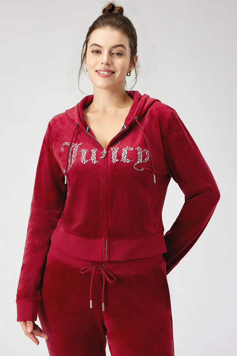Plus-Size Front Mixed Crystals Velour Hoodie