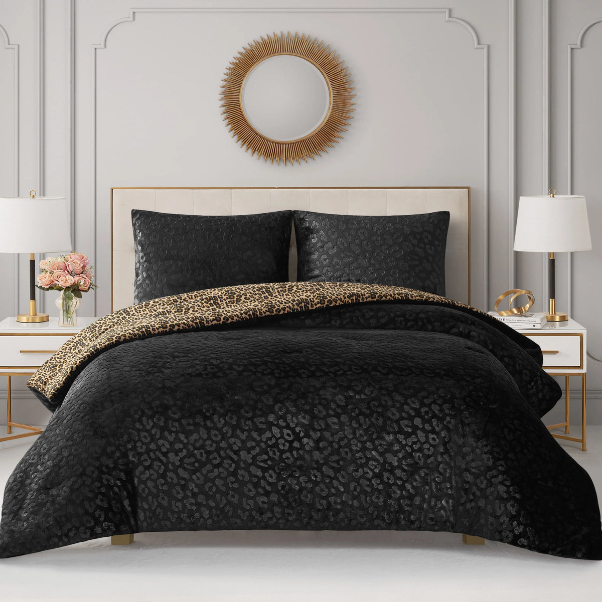 Embossed Leopard Reversible Comforter Set