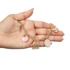 Charm Necklace with Pink Enamel Accents and Crystal Details