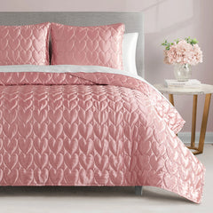 Satin Heart Stitched Quilt Set
