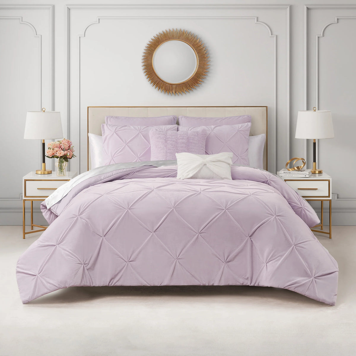 Kiss Pleat Micromink Comforter Set With Decorative Pillows