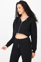 Roses Cropped Zip Front Hoodie