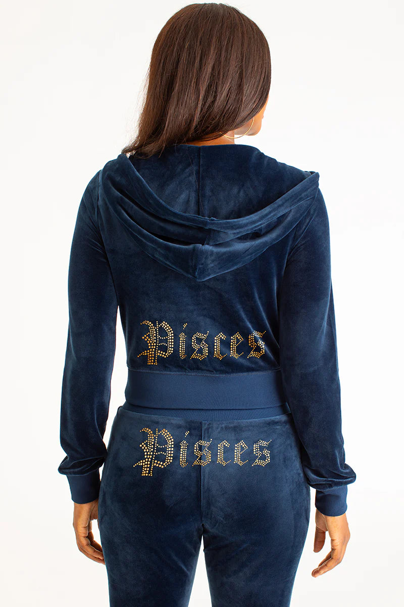 Pisces Customizable Big Bling Velour Hoodie