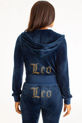 Leo Customizable Big Bling Velour Hoodie