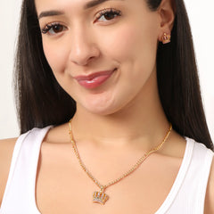 Pink Crystal Crown Pendant Necklace & Stud Earrings Set