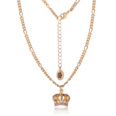 Pink Crystal Crown Pendant Necklace & Stud Earrings Set