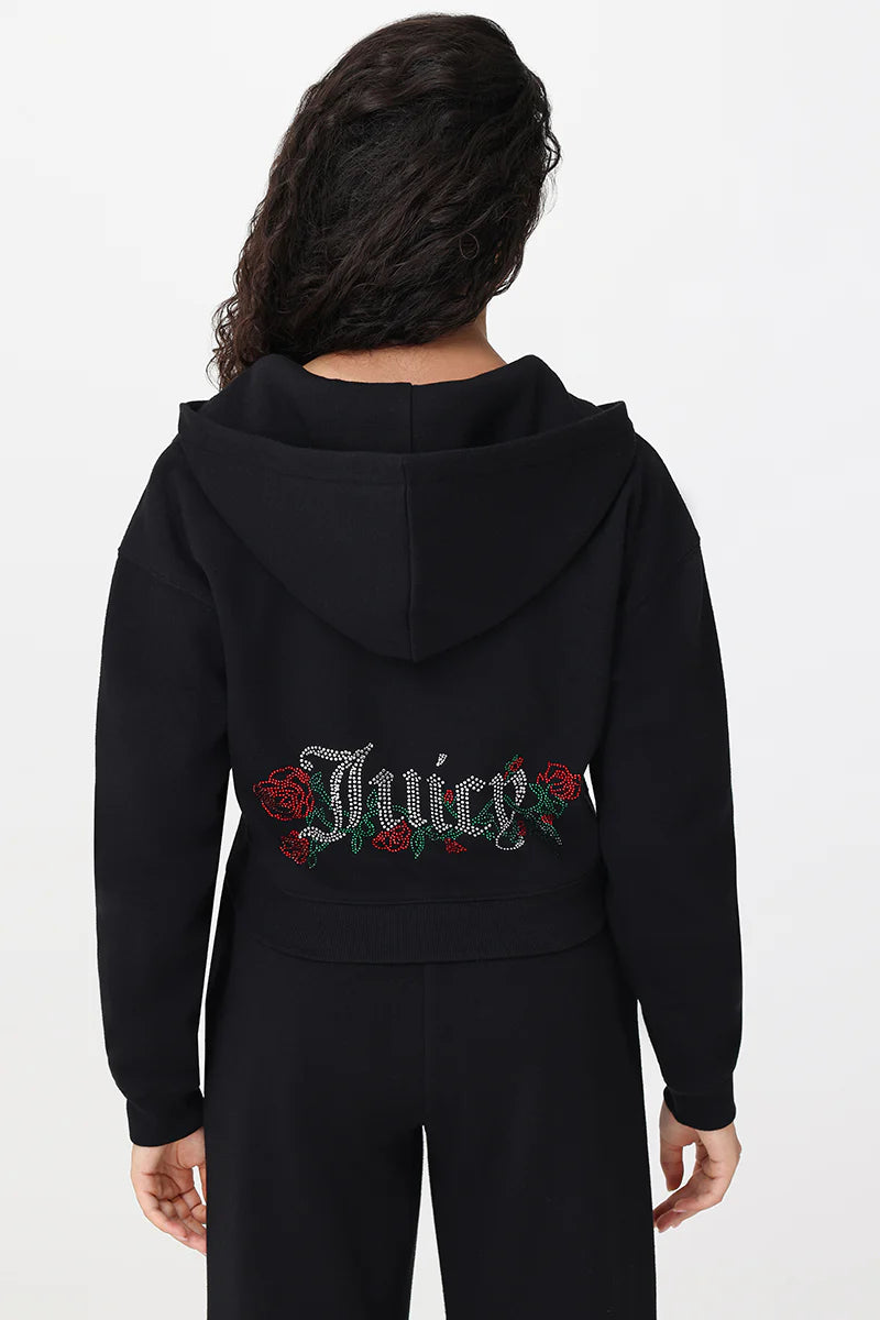 Roses Cropped Zip Front Hoodie