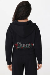 Roses Cropped Zip Front Hoodie