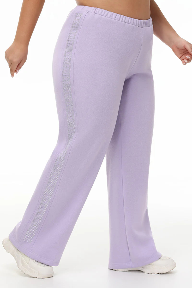 Plus-Size Wide Leg Fleece Pant With Side Bling