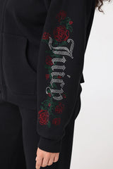 Roses Oversized Zip Front Hoodie