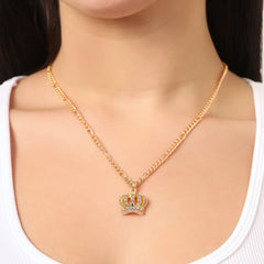 Pink Crystal Crown Pendant Necklace & Stud Earrings Set