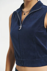 Mockneck Cotton Velour Zip-Up Vest