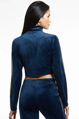 Monogram Velour Cropped Track Jacket with Ombre Sleeve Bling—REJUICED