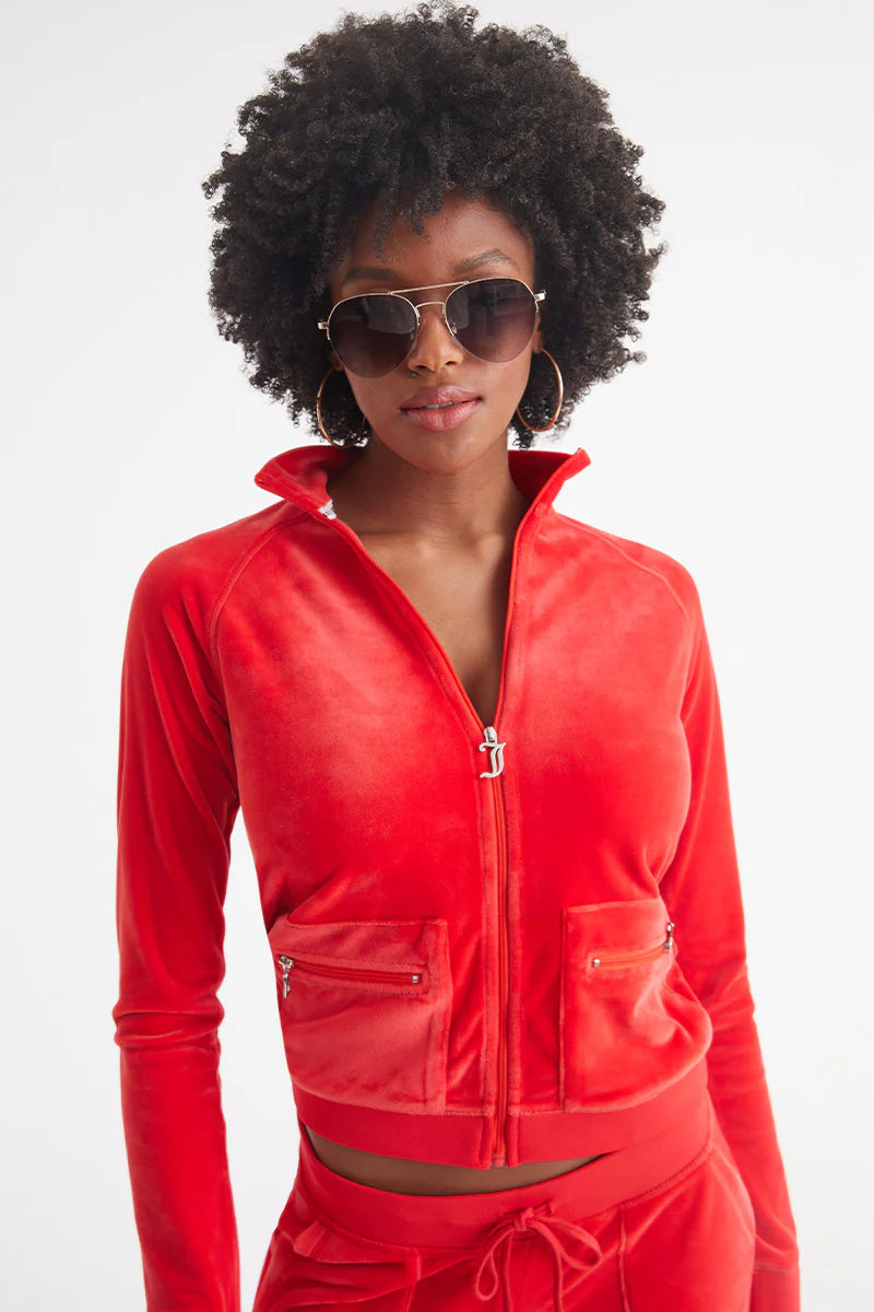 Mockneck Velour Cargo Track Jacket