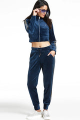 Monogram Velour Cropped Track Jacket with Ombre Sleeve Bling—REJUICED
